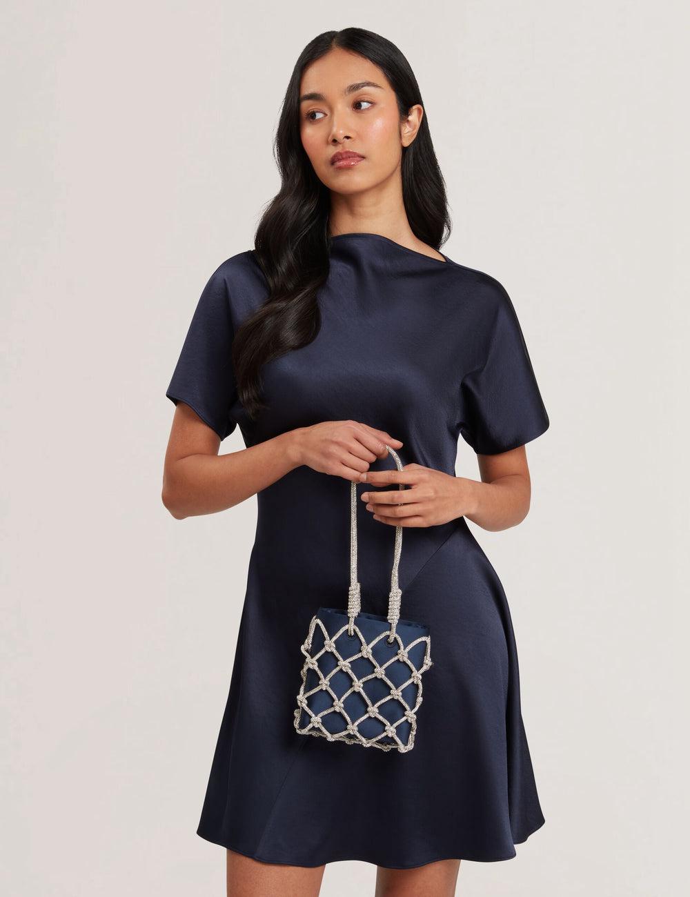 Navy Ted Baker KYLIA - Crystal Cage Satin Mini Women Shoulder Bags | Canada  HJF-957216