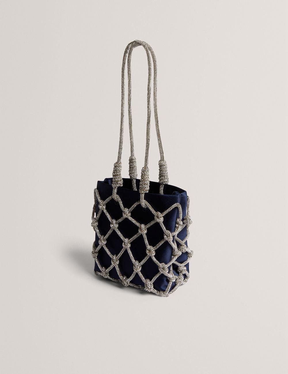 Navy Ted Baker KYLIA - Crystal Cage Satin Mini Women Shoulder Bags | Canada  HJF-957216