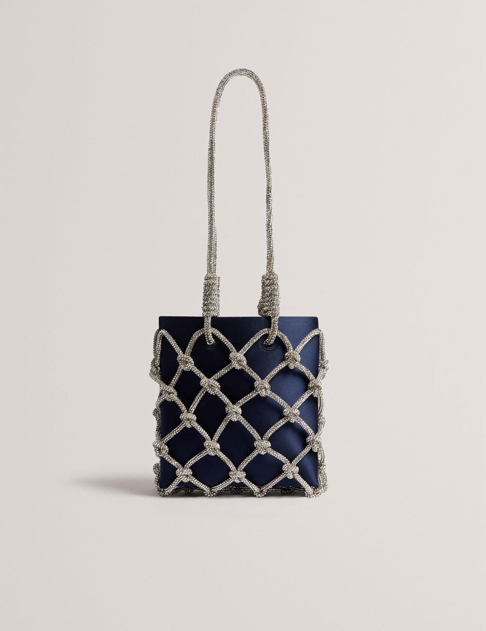 Navy Ted Baker KYLIA - Crystal Cage Satin Mini Women Shoulder Bags | Canada  HJF-957216