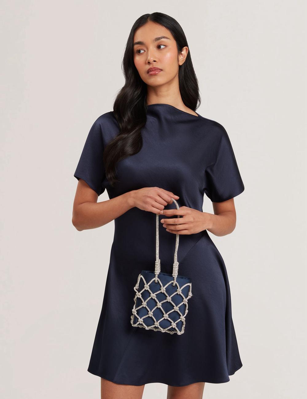 Navy Ted Baker KYLIA - Crystal Cage Satin Mini Women Shoulder Bags | Canada  HJF-957216