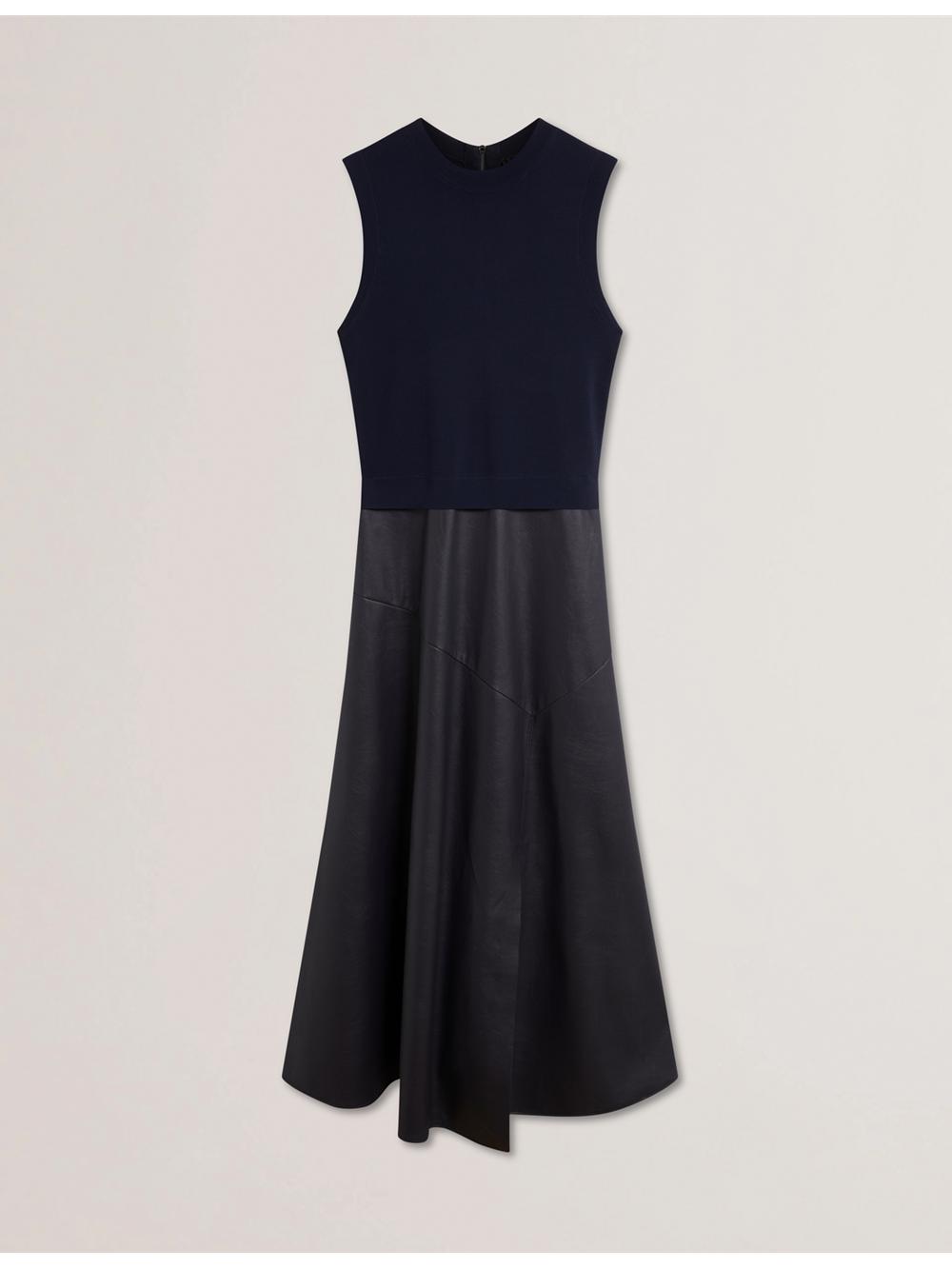 Navy Ted Baker LABASA - Sleeveless Knit Faux Leather Women Midi Dresses | Canada  WUR-192350