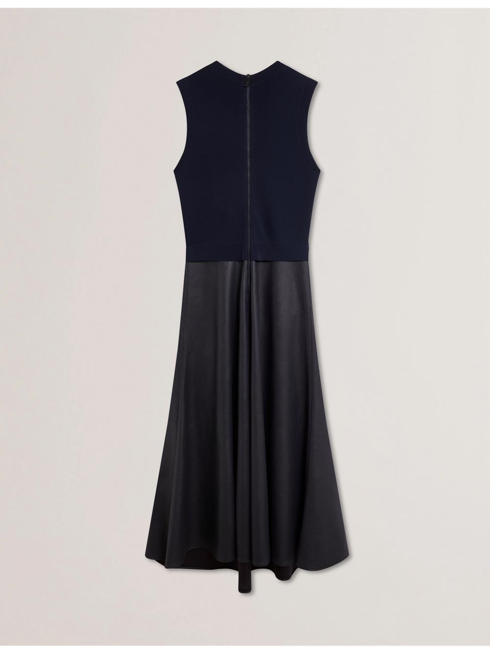 Navy Ted Baker LABASA - Sleeveless Knit Faux Leather Women Midi Dresses | Canada  WUR-192350