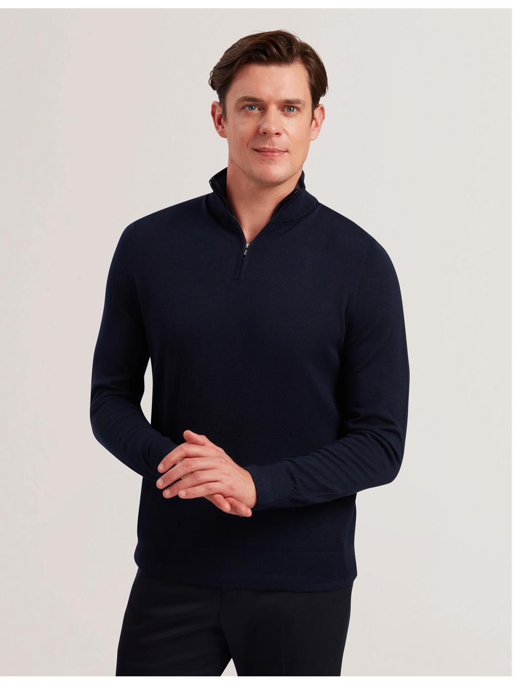 Navy Ted Baker LIMEHAS - Wool Quarter Zip Funnel Neck Sweater Men Jumpers | Canada  ZTW-192834