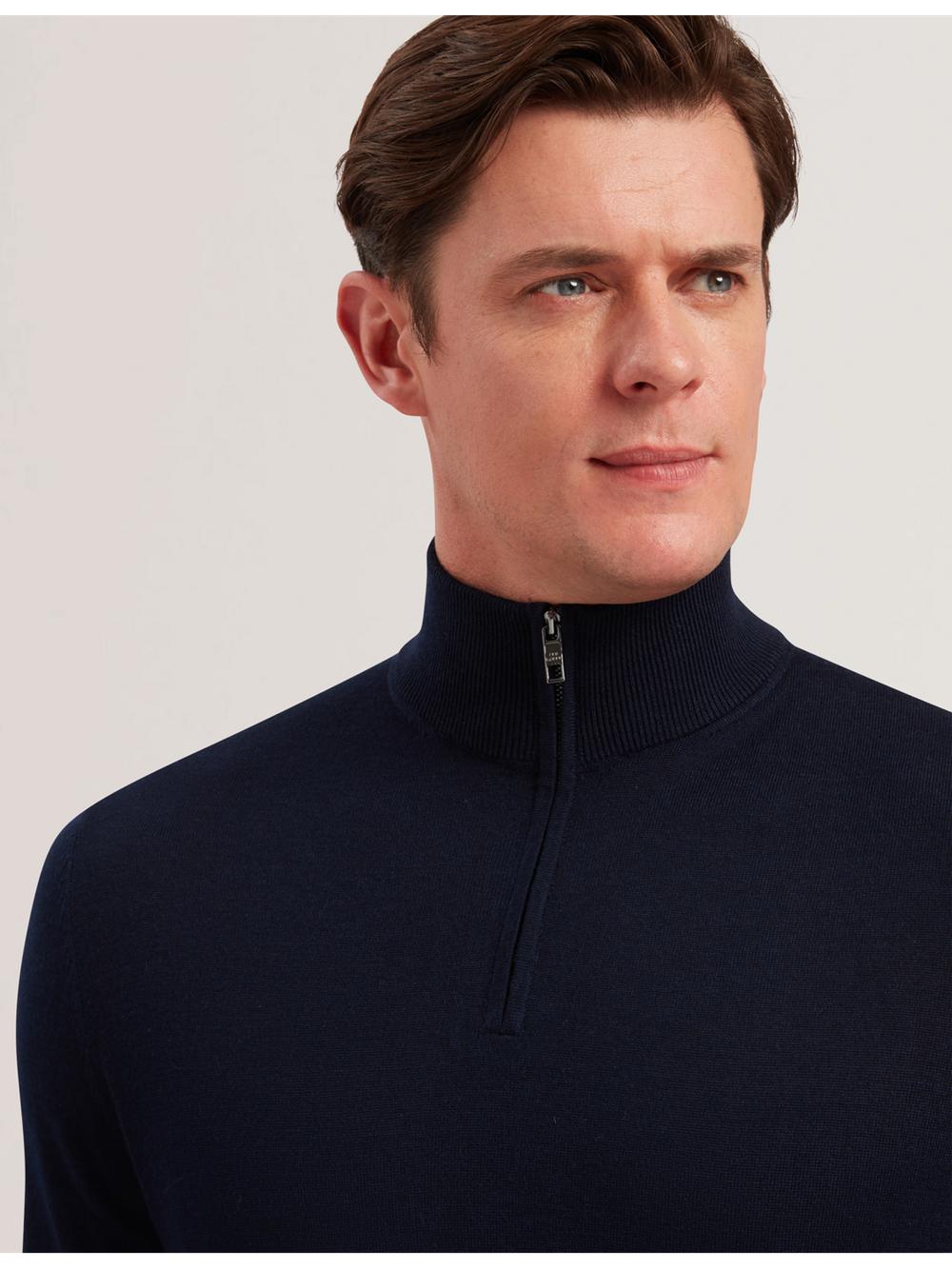 Navy Ted Baker LIMEHAS - Wool Quarter Zip Funnel Neck Sweater Men Jumpers | Canada  ZTW-192834
