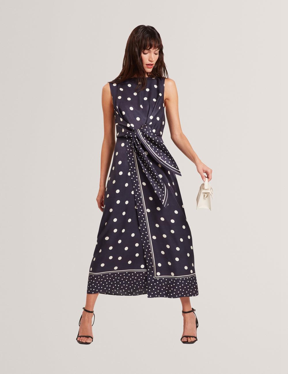 Navy Ted Baker MALMOA - Polka Dot Detail Column Women Midi Dresses | Canada  JMR-578642
