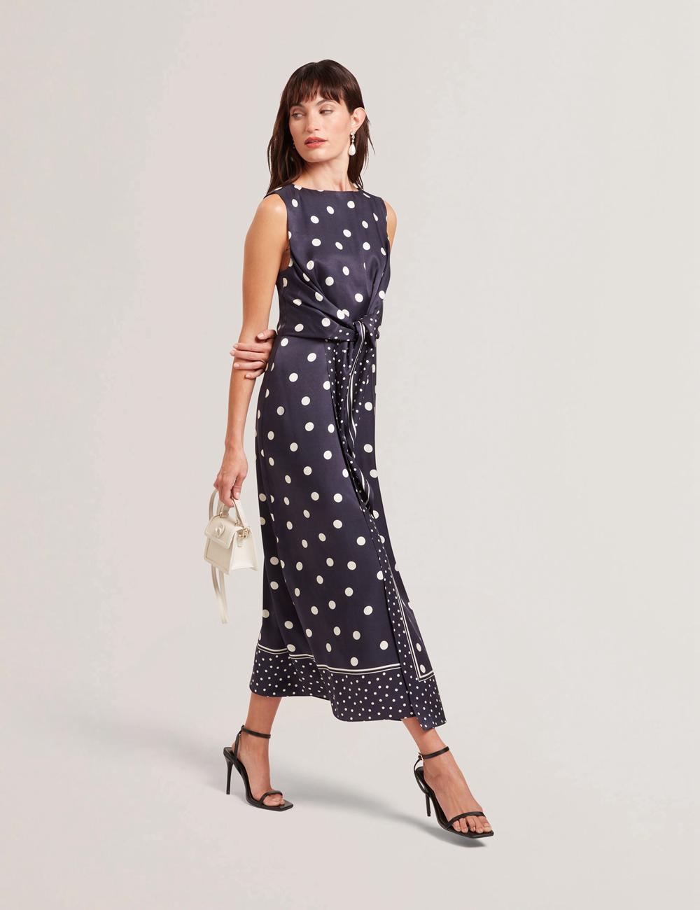 Navy Ted Baker MALMOA - Polka Dot Detail Column Women Midi Dresses | Canada  JMR-578642