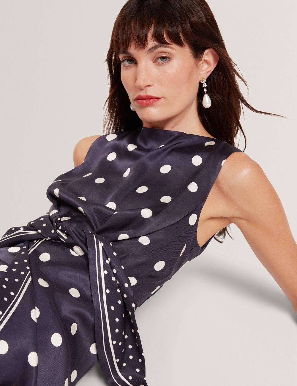 Navy Ted Baker MALMOA - Polka Dot Detail Column Women Midi Dresses | Canada  JMR-578642
