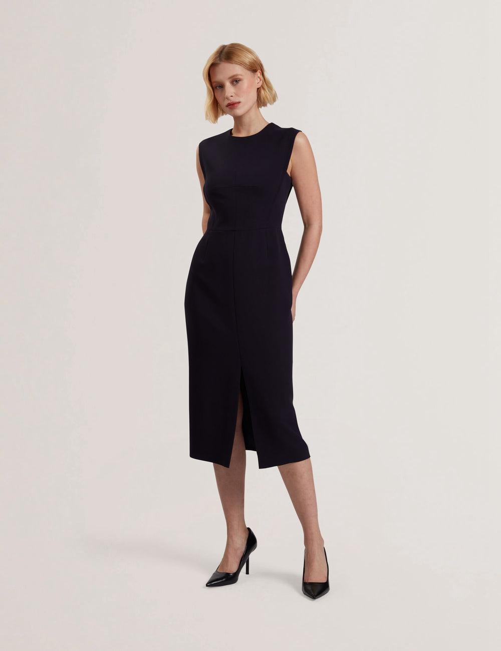 Navy Ted Baker MANABDL - Tailored Sleeveless With Front Split Women Midi Dresses | Canada  CJO-792108