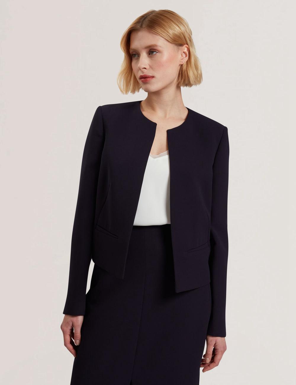 Navy Ted Baker MANABJL - Tailored Round Neck Cropped Open Women Jackets | Canada  CDA-694805