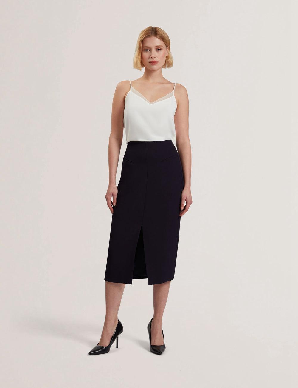 Navy Ted Baker MANABSL - Tailored Midi Pencil Skirt With Front Split Women Midi Skirts | Canada  TKH-254680