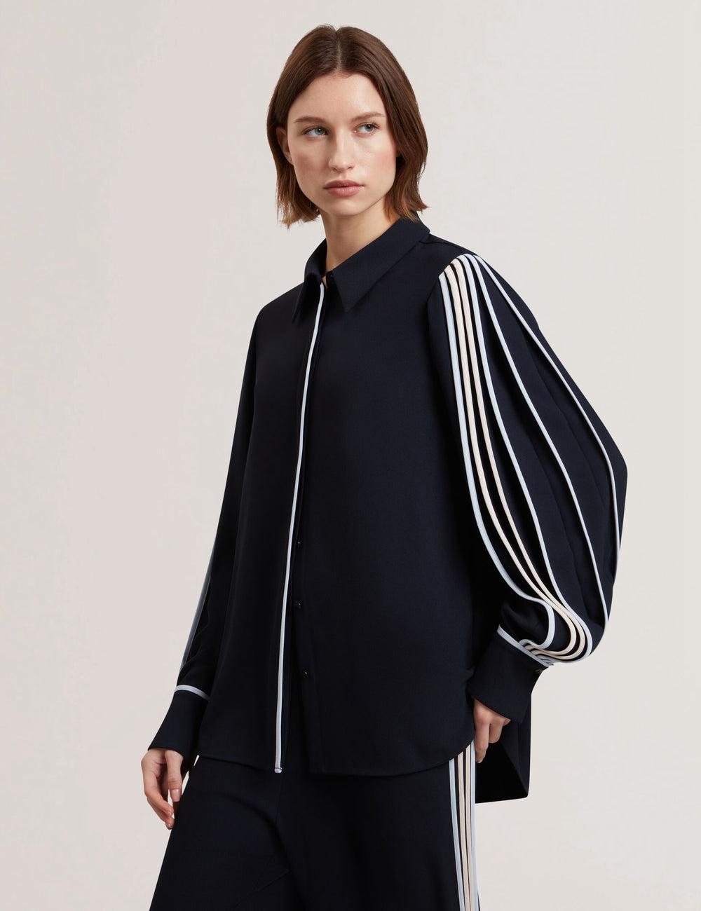 Navy Ted Baker MIRITI - Contrast Piping Detail Long Sleeve Women Casual Shirts | Canada  OTB-791825