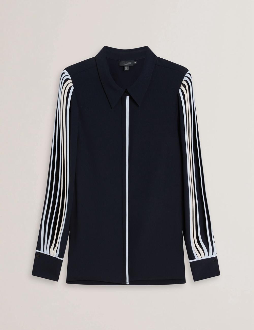 Navy Ted Baker MIRITI - Contrast Piping Detail Long Sleeve Women Casual Shirts | Canada  OTB-791825