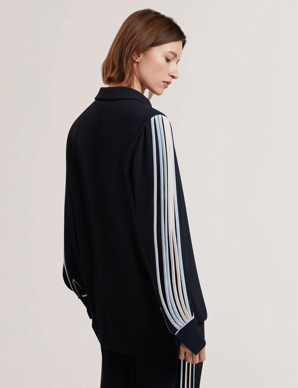 Navy Ted Baker MIRITI - Contrast Piping Detail Long Sleeve Women Casual Shirts | Canada  OTB-791825