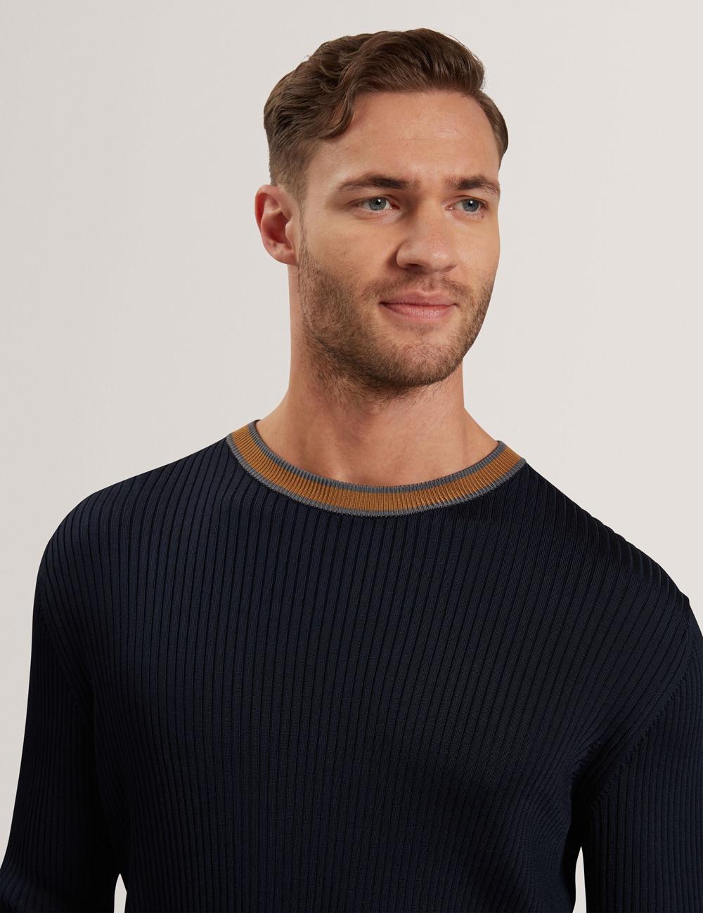 Navy Ted Baker NAYOR - Long Sleeve Rayon Ribbed Crew Neck Men Jumpers | Canada  XDE-640519