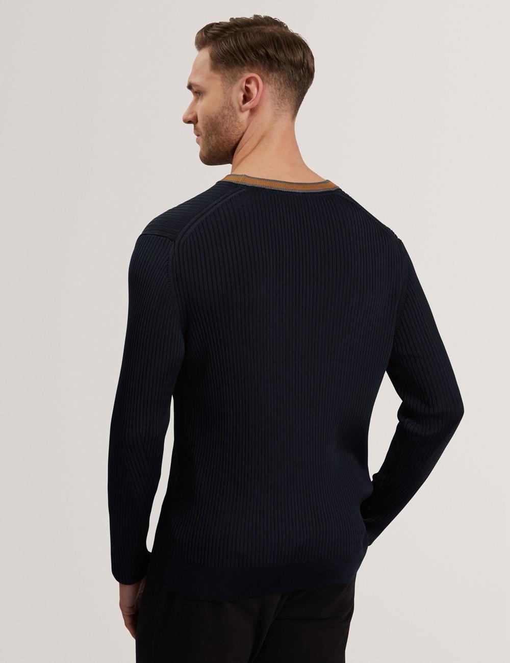 Navy Ted Baker NAYOR - Long Sleeve Rayon Ribbed Crew Neck Men Jumpers | Canada  XDE-640519