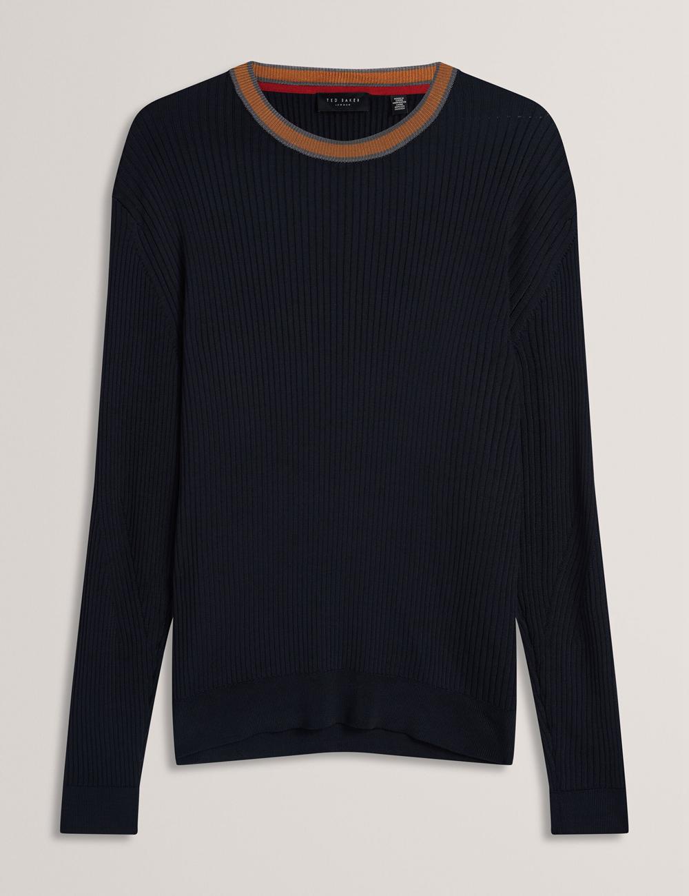 Navy Ted Baker NAYOR - Long Sleeve Rayon Ribbed Crew Neck Men Jumpers | Canada  XDE-640519