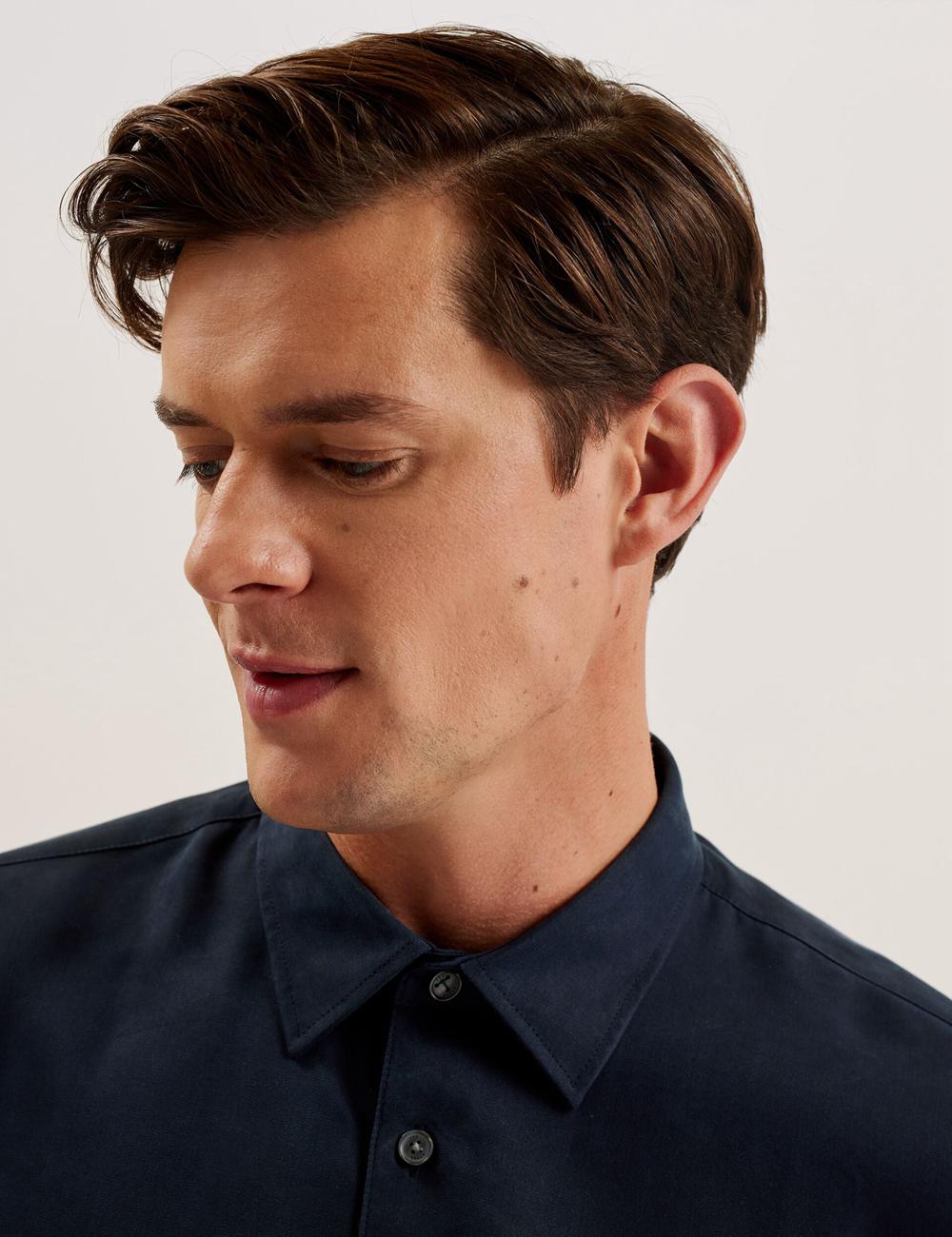 Navy Ted Baker NESSMEN - Embroidered Detail Relaxed Fit Men Casual Shirts | Canada  XGP-180345