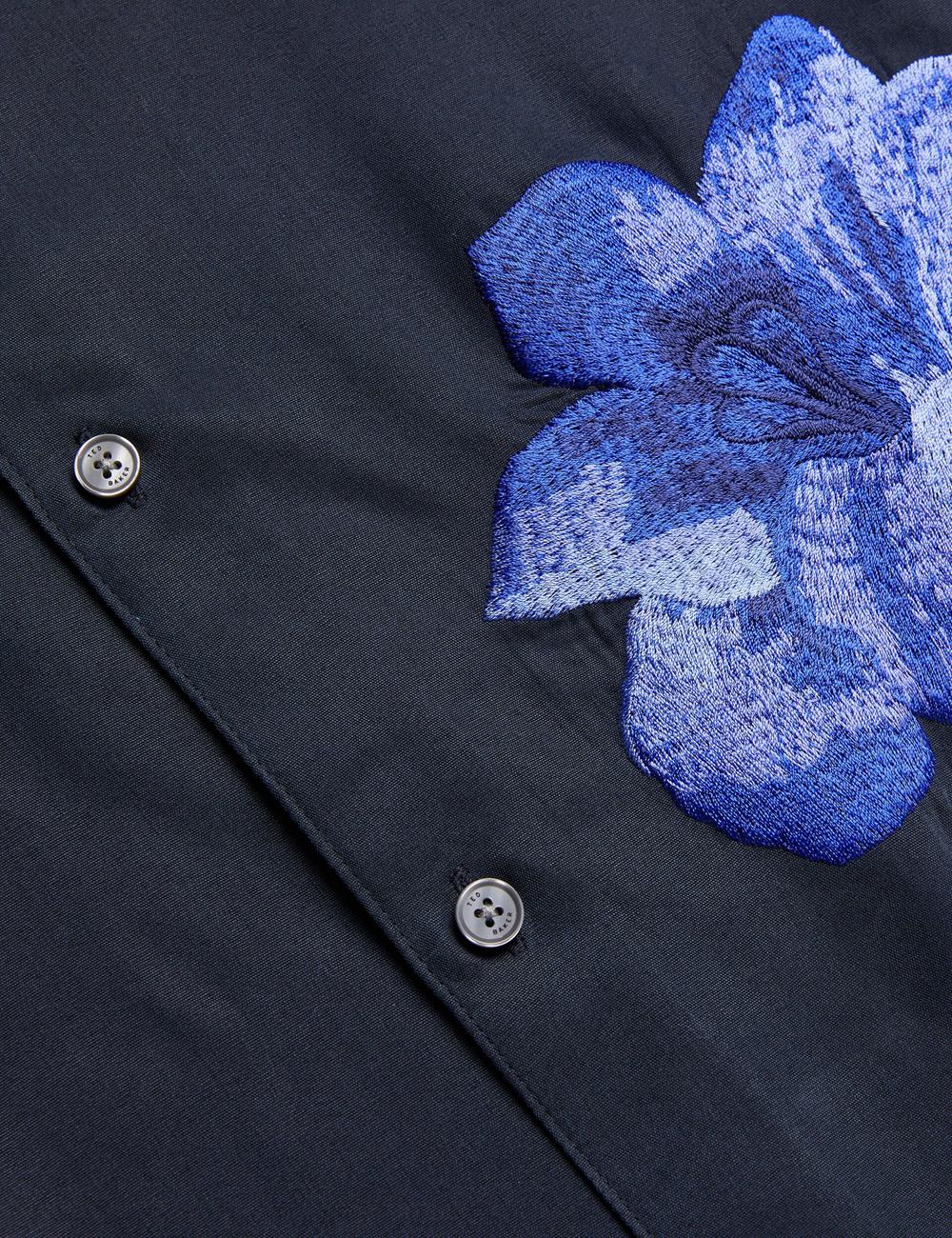 Navy Ted Baker NESSMEN - Embroidered Detail Relaxed Fit Men Casual Shirts | Canada  XGP-180345