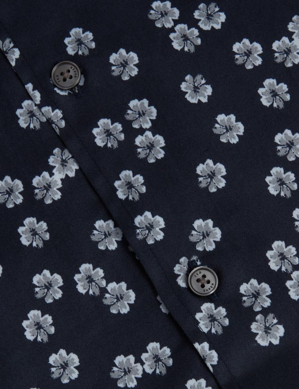 Navy Ted Baker NIKSHO - Short Sleeve Slim Ditsy Floral Men Casual Shirts | Canada  OZM-896205