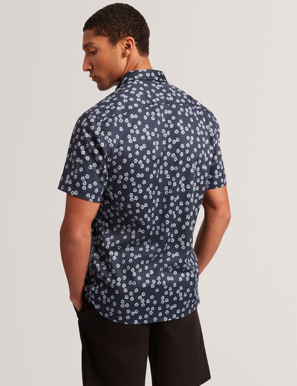 Navy Ted Baker NIKSHO - Short Sleeve Slim Ditsy Floral Men Casual Shirts | Canada  OZM-896205