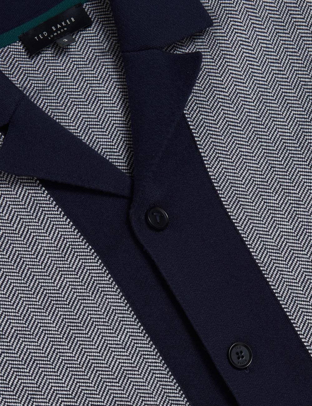 Navy Ted Baker PADRIG - Herringbone Knit Colour Block Short Sleeve Men Casual Shirts | Canada  BQD-479251