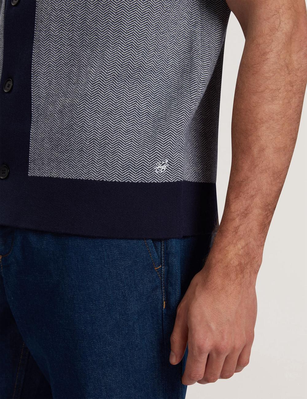 Navy Ted Baker PADRIG - Herringbone Knit Colour Block Short Sleeve Men Casual Shirts | Canada  BQD-479251