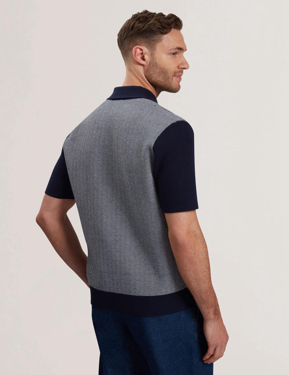 Navy Ted Baker PADRIG - Herringbone Knit Colour Block Short Sleeve Men Casual Shirts | Canada  BQD-479251