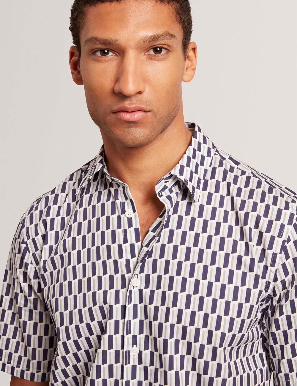 Navy Ted Baker PEARSOS - Geo Print Short Sleeve Cotton Men Casual Shirts | Canada  MDQ-175809