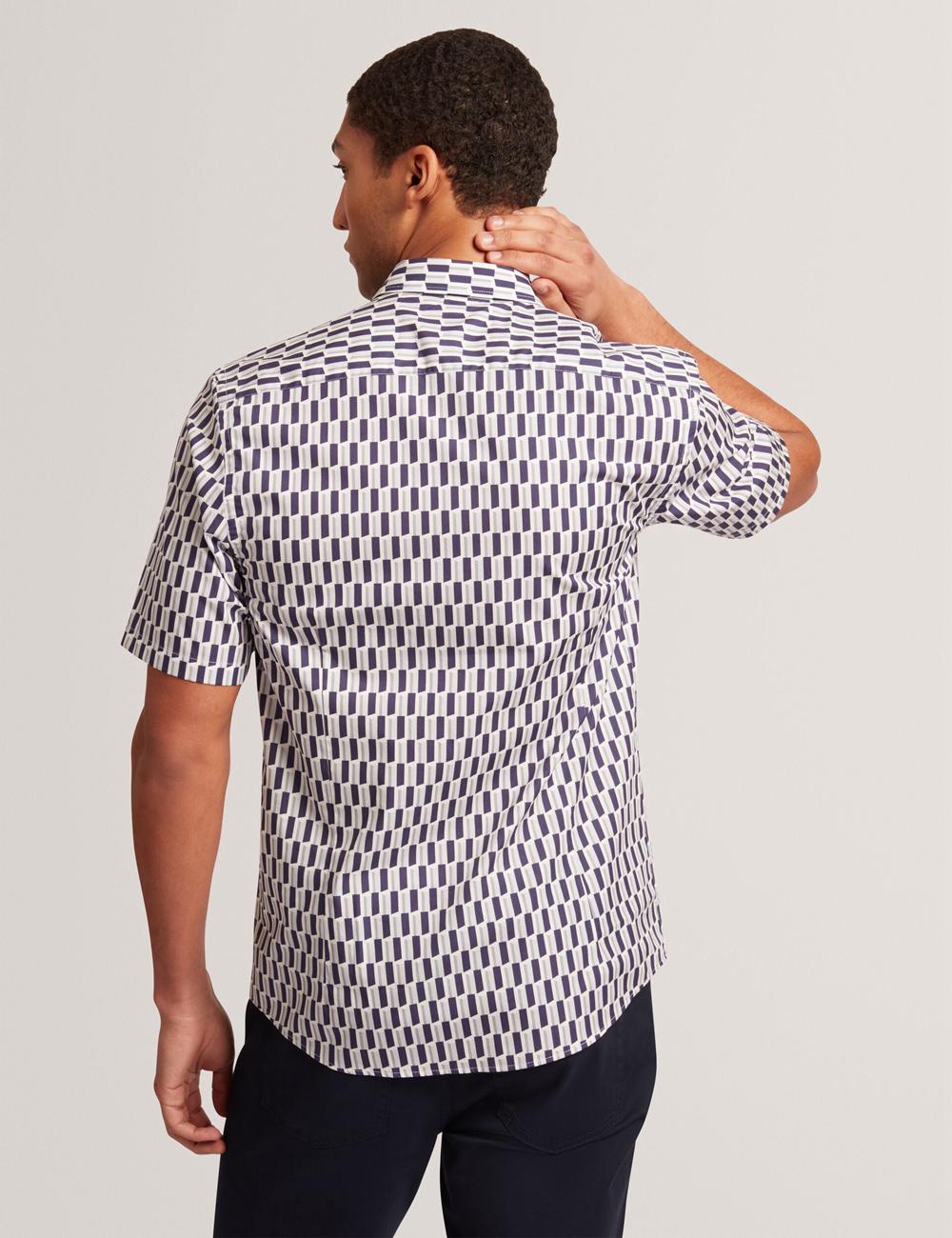Navy Ted Baker PEARSOS - Geo Print Short Sleeve Cotton Men Casual Shirts | Canada  MDQ-175809