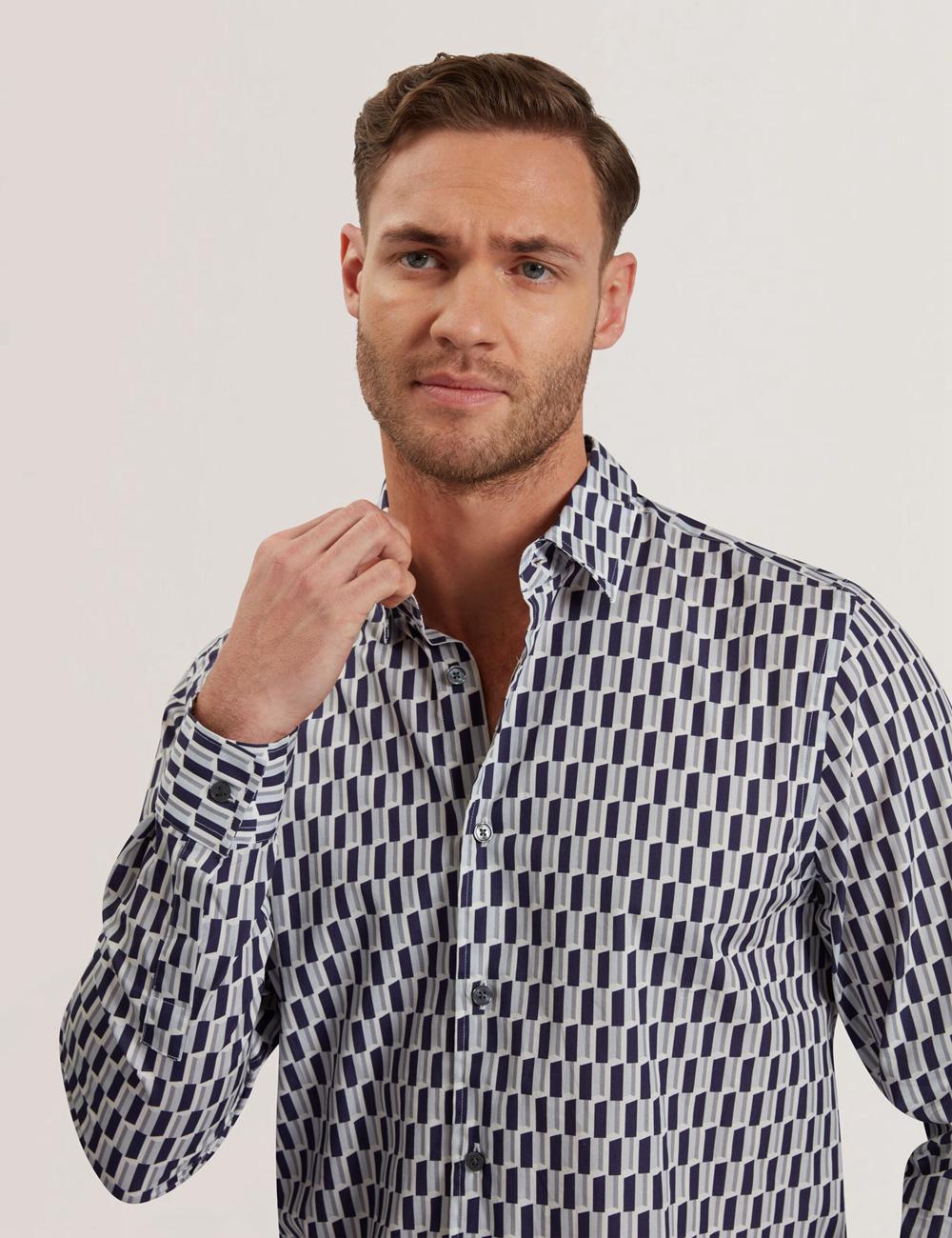 Navy Ted Baker PEARSO - Geometric Stripe Long Sleeve Cotton Men Casual Shirts | Canada  ZOF-185370