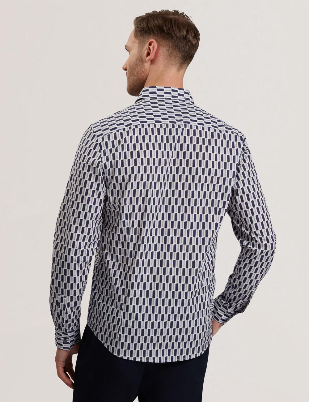 Navy Ted Baker PEARSO - Geometric Stripe Long Sleeve Cotton Men Casual Shirts | Canada  ZOF-185370