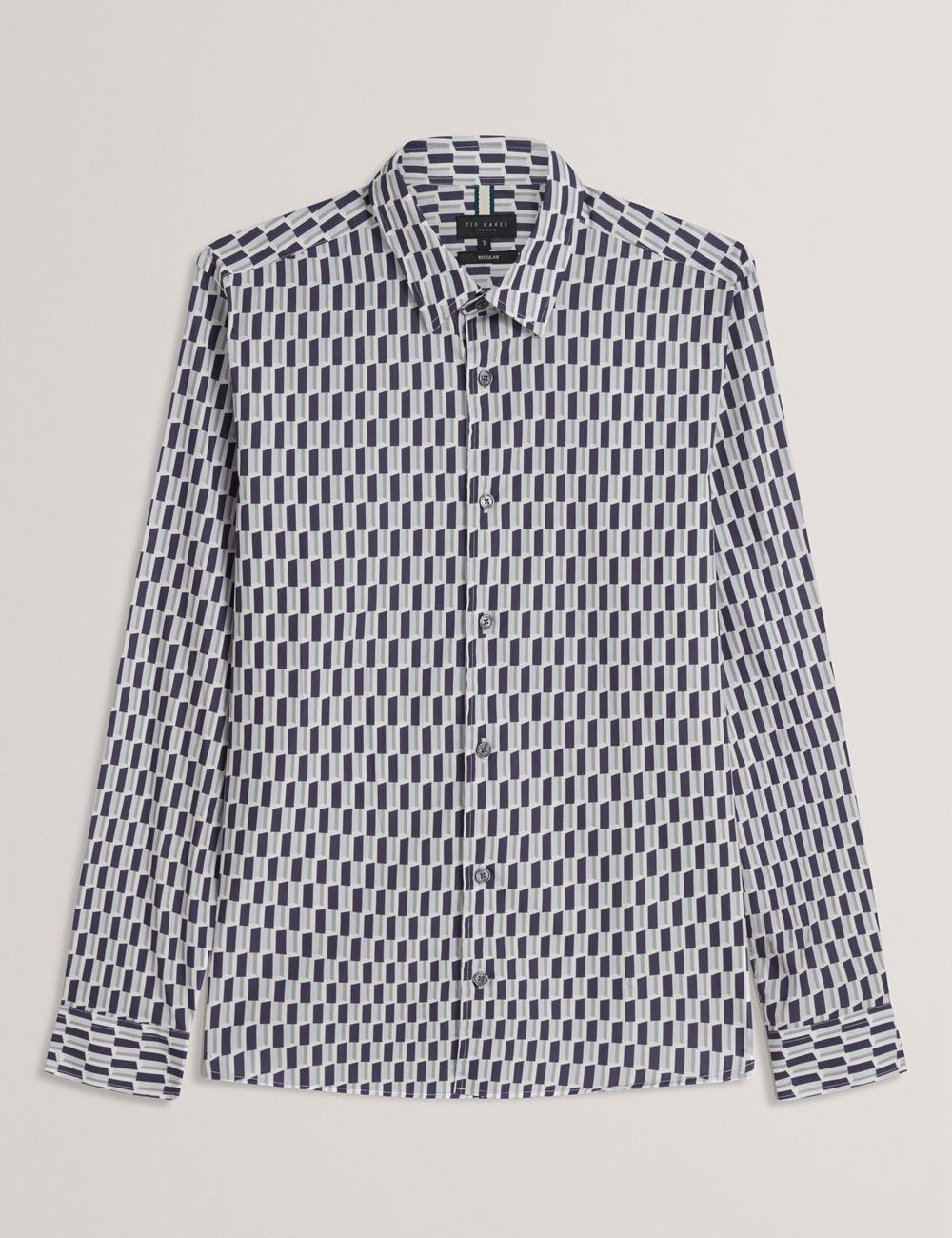 Navy Ted Baker PEARSO - Geometric Stripe Long Sleeve Cotton Men Casual Shirts | Canada  ZOF-185370