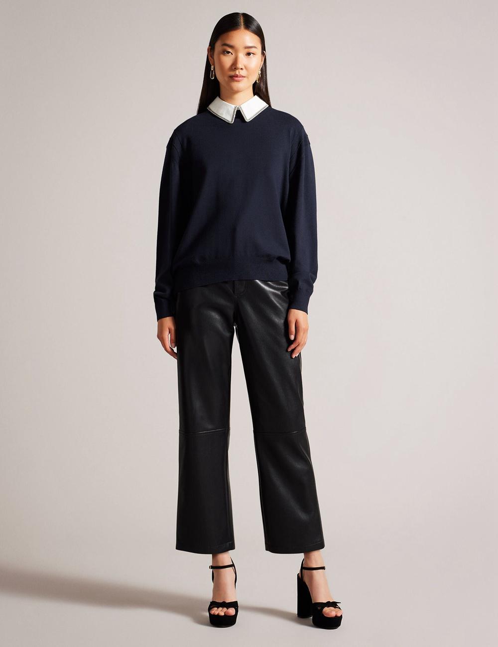 Navy Ted Baker PENNII - Mockable With Embellished Shirt Collar Women Jumpers | Canada  SLF-512860
