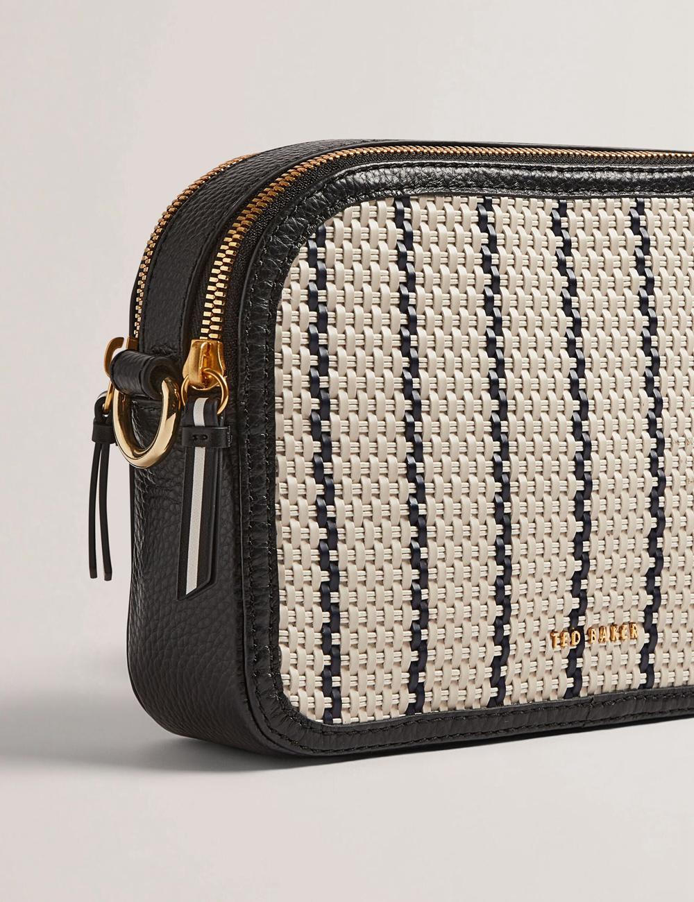 Navy Ted Baker RIVEA - Woven Panel Faux Leather Camera Women Camera Bag | Canada  FKC-621495