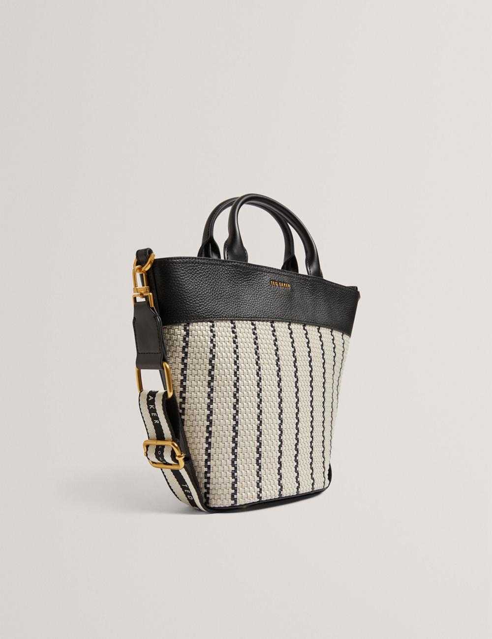 Navy Ted Baker RIVERI - Woven Leather Trim Bucket With Webbing Strap Women Tote Bags | Canada  QJR-917502