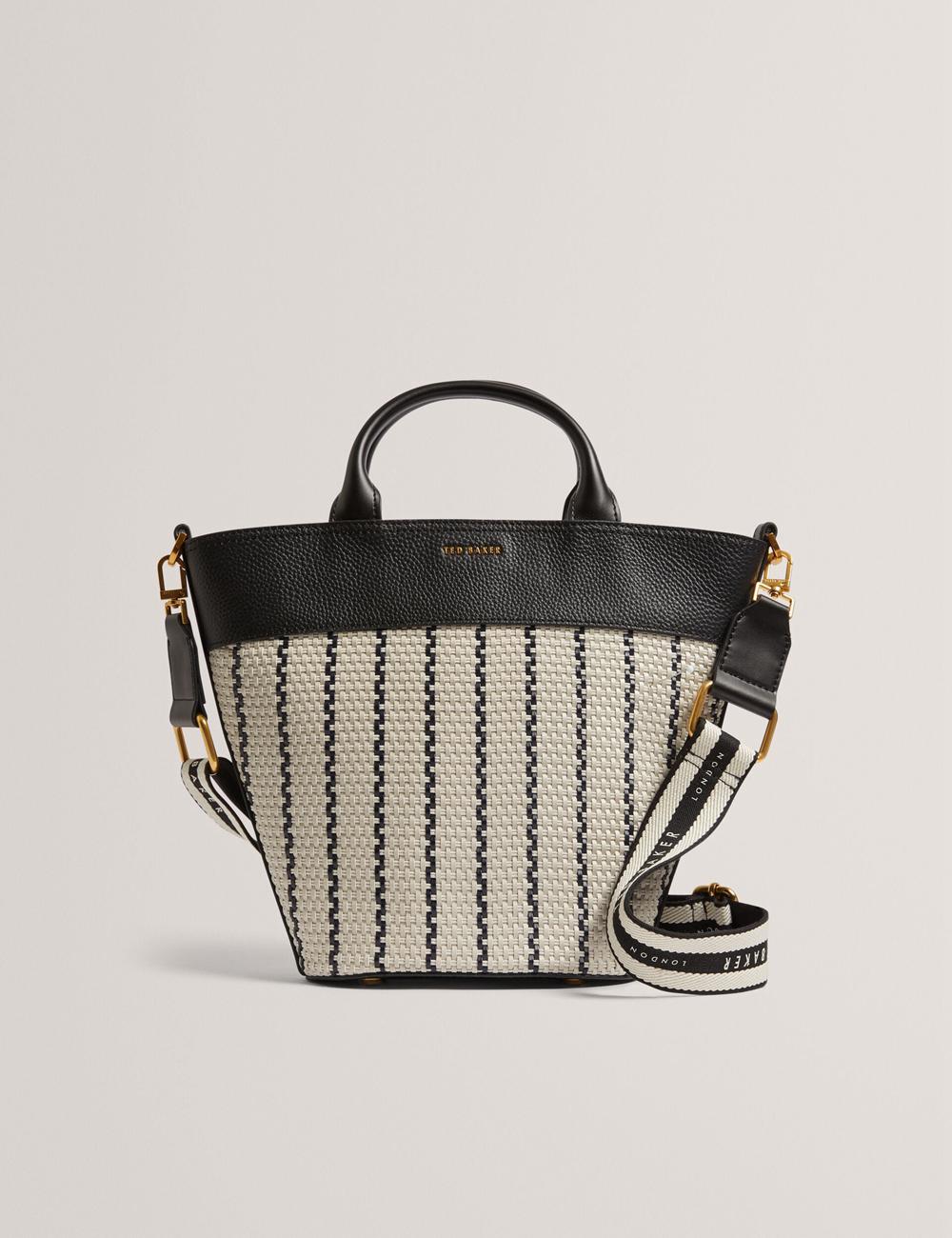 Navy Ted Baker RIVERI - Woven Leather Trim Bucket With Webbing Strap Women Tote Bags | Canada  QJR-917502