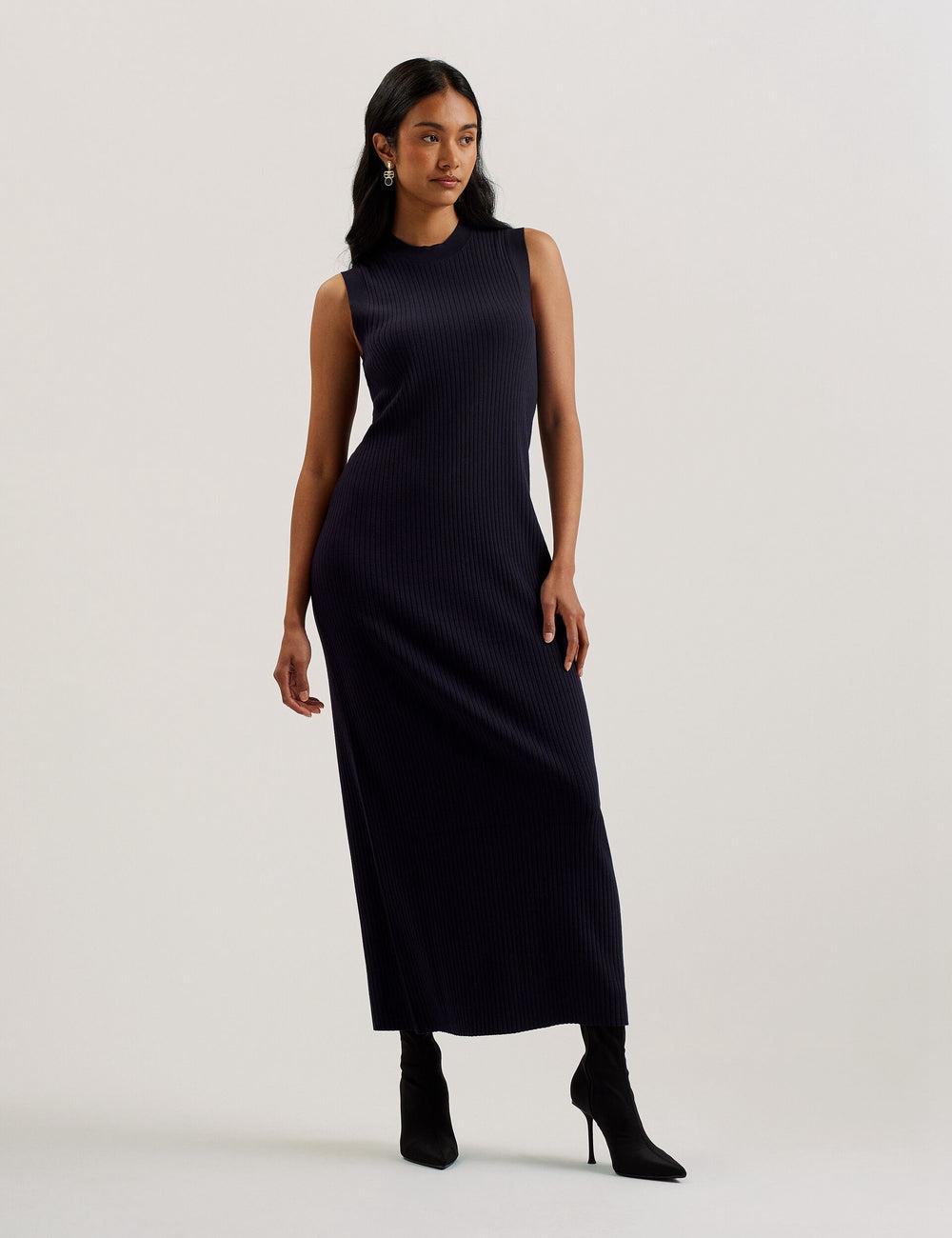 Navy Ted Baker SANDIII - Sleeveless Ribbed Knit Column Women Maxi Dresses | Canada  SJK-280753