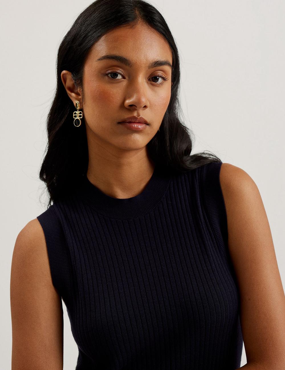 Navy Ted Baker SANDIII - Sleeveless Ribbed Knit Column Women Maxi Dresses | Canada  SJK-280753