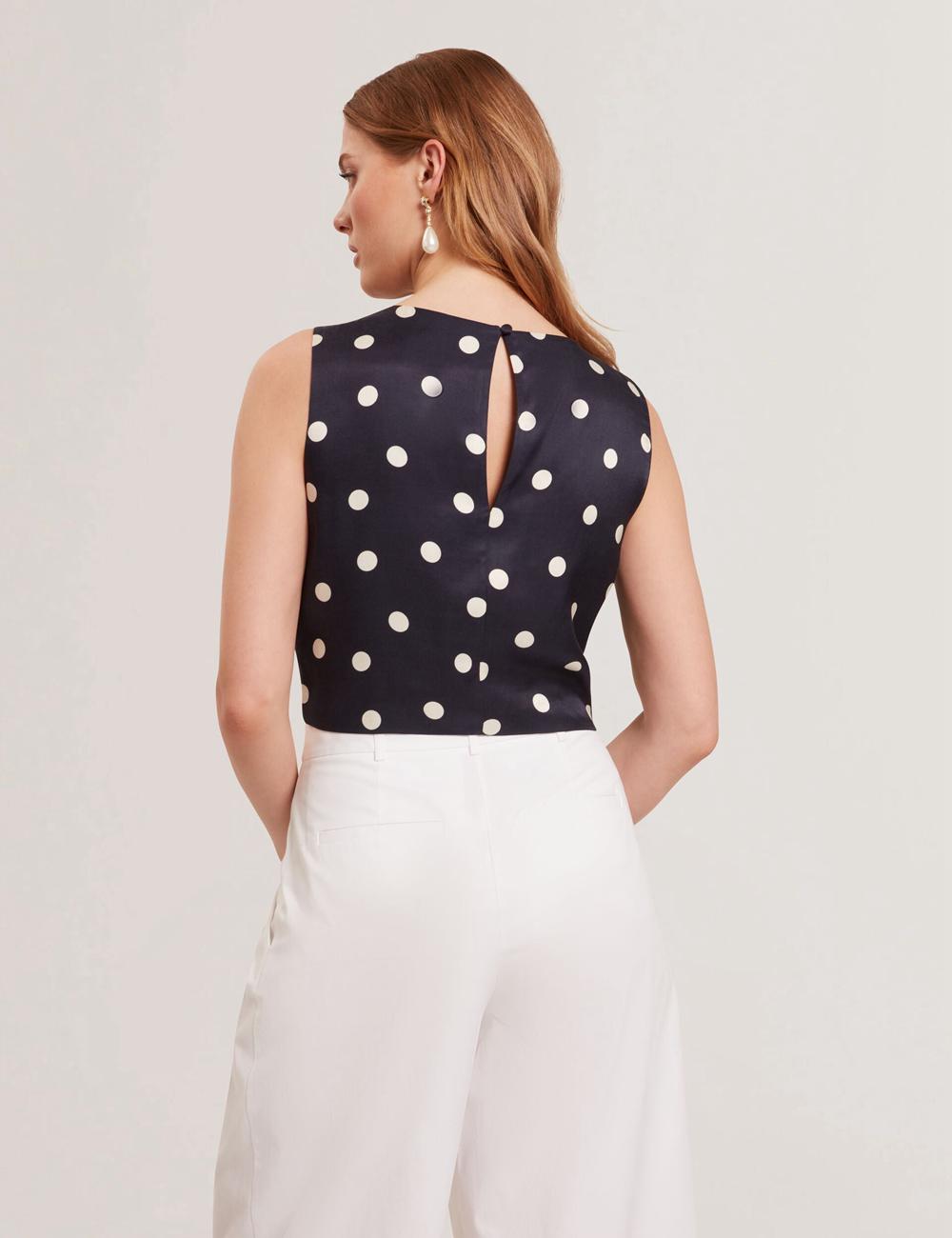Navy Ted Baker VEIRAA - Polka Dot Front Sleeveless Crop Women Tops | Canada  KJS-573089
