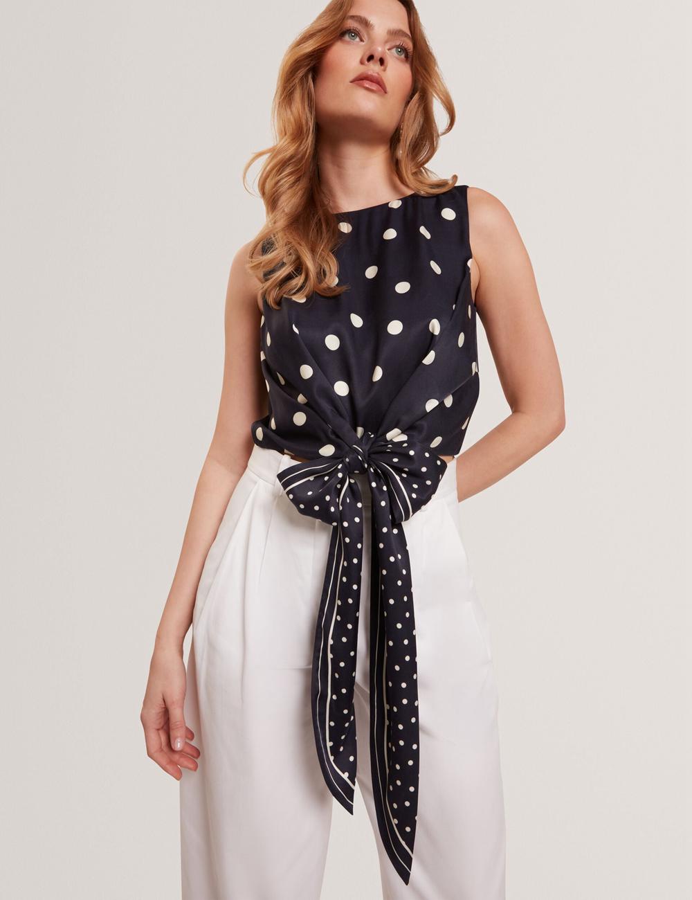 Navy Ted Baker VEIRAA - Polka Dot Front Sleeveless Crop Women Tops | Canada  KJS-573089
