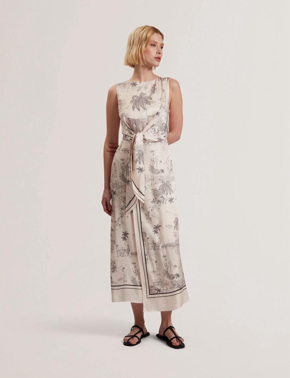 Nude-Pink Ted Baker MARRONA - Printed Wrap Front Sleeveless Women Midi Dresses | Canada  USY-547902