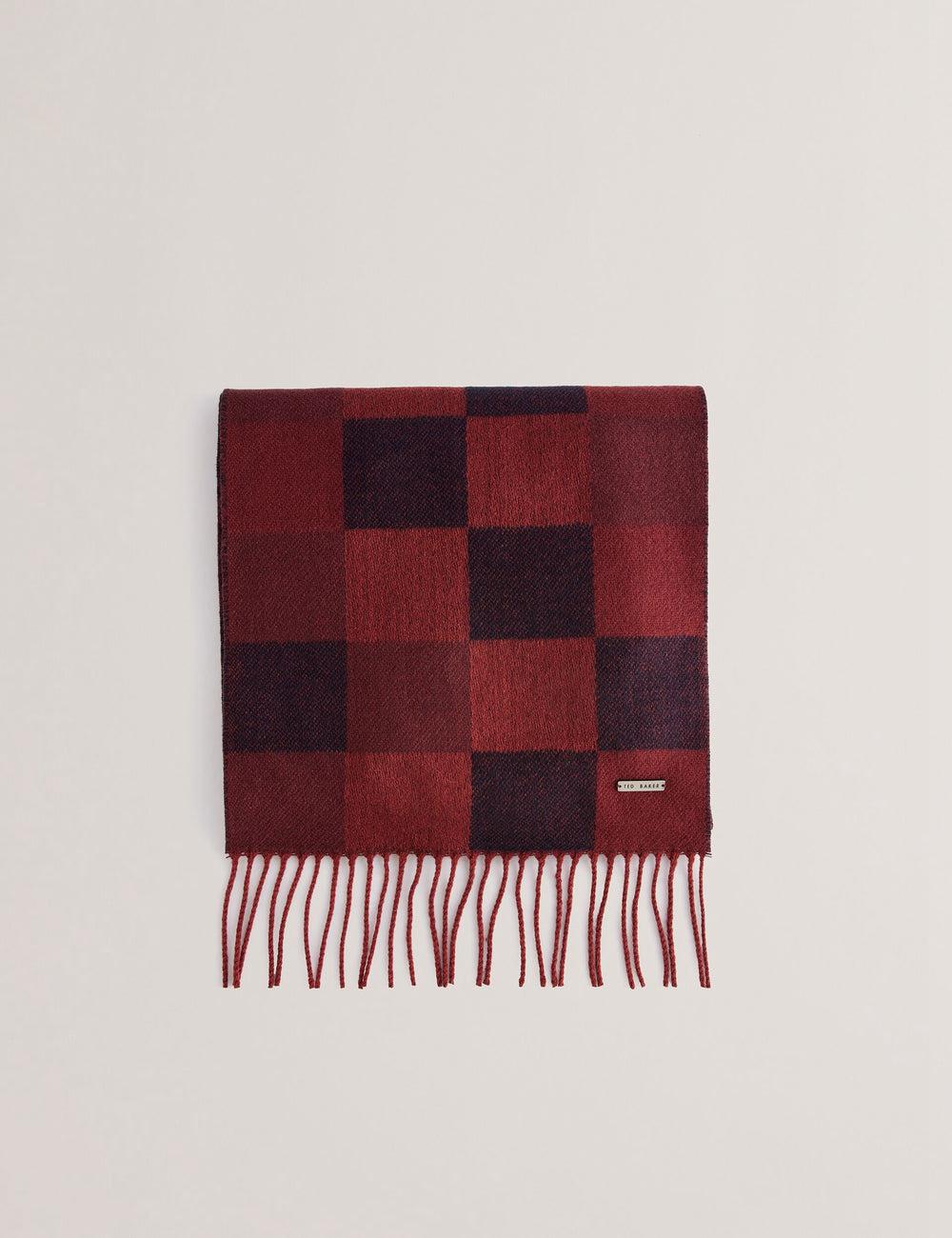 Oxblood Ted Baker PETERRR - Block Check With Fringe Trim Woven Men Scarves | Canada  NWX-104769