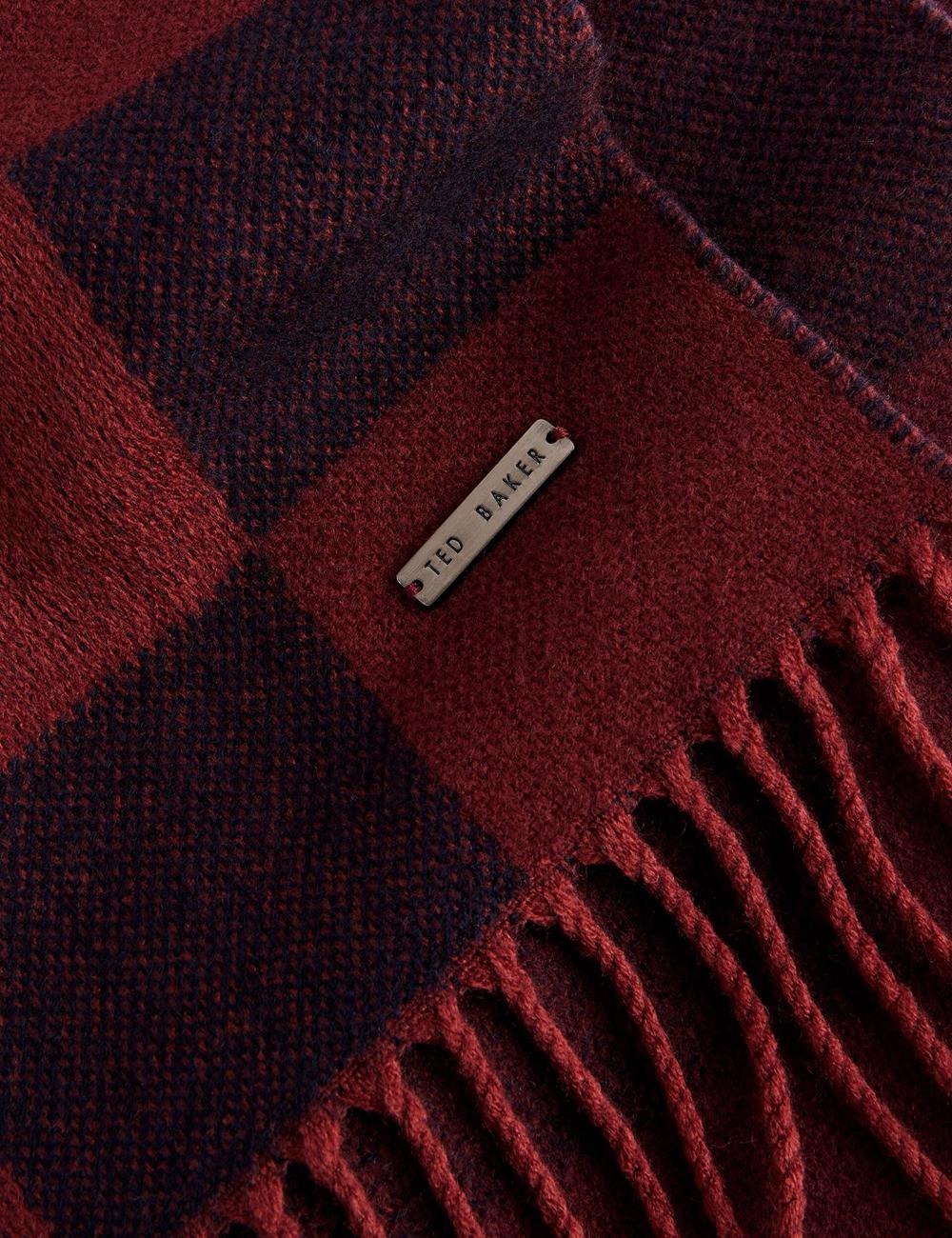 Oxblood Ted Baker PETERRR - Block Check With Fringe Trim Woven Men Scarves | Canada  NWX-104769