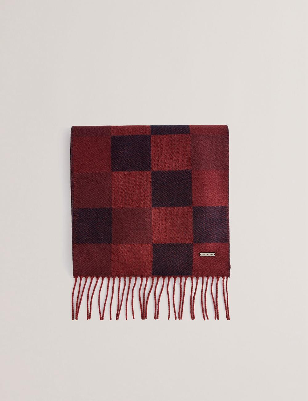 Oxblood Ted Baker PETERRR - Block Check With Fringe Trim Woven Men Scarves | Canada  NWX-104769