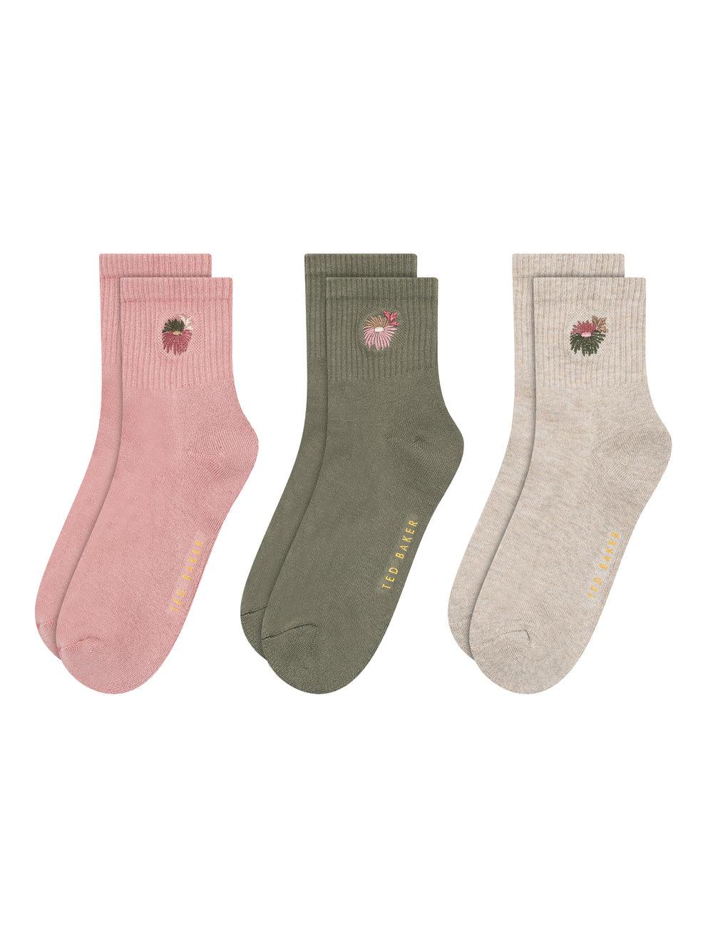 Pink Ted Baker 3 Pack Cushioned Sole High Ankle Crew Women Socks | Canada  EUH-538294