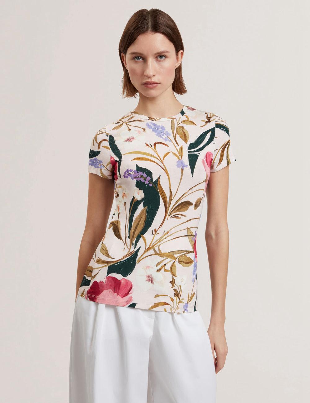 Pink Ted Baker BELLIEA - Painted Floral Print Slim Fit Women T-Shirts | Canada  DSO-378049