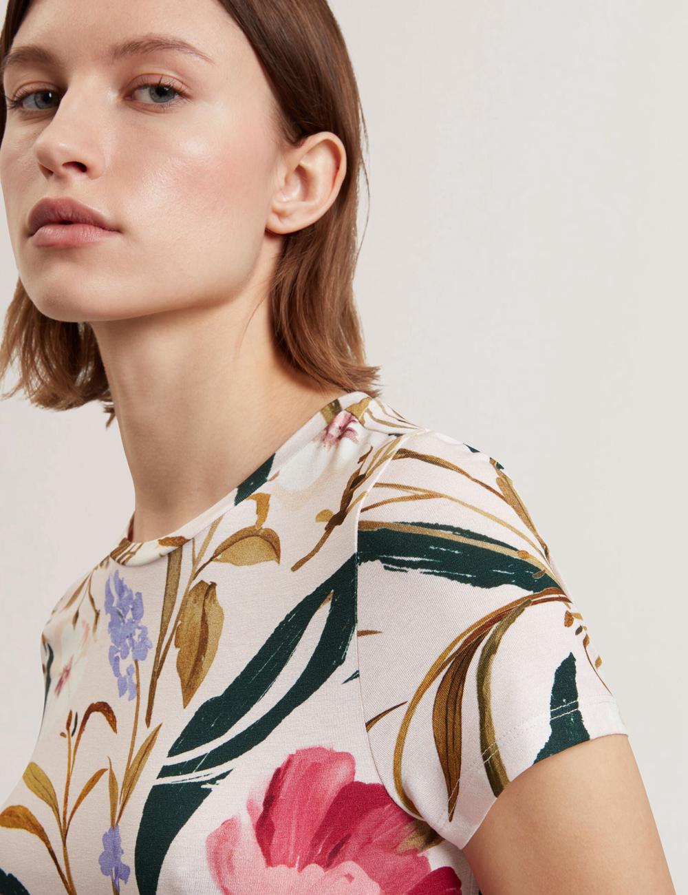 Pink Ted Baker BELLIEA - Painted Floral Print Slim Fit Women T-Shirts | Canada  DSO-378049