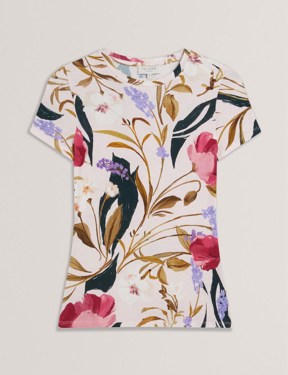 Pink Ted Baker BELLIEA - Painted Floral Print Slim Fit Women T-Shirts | Canada  DSO-378049