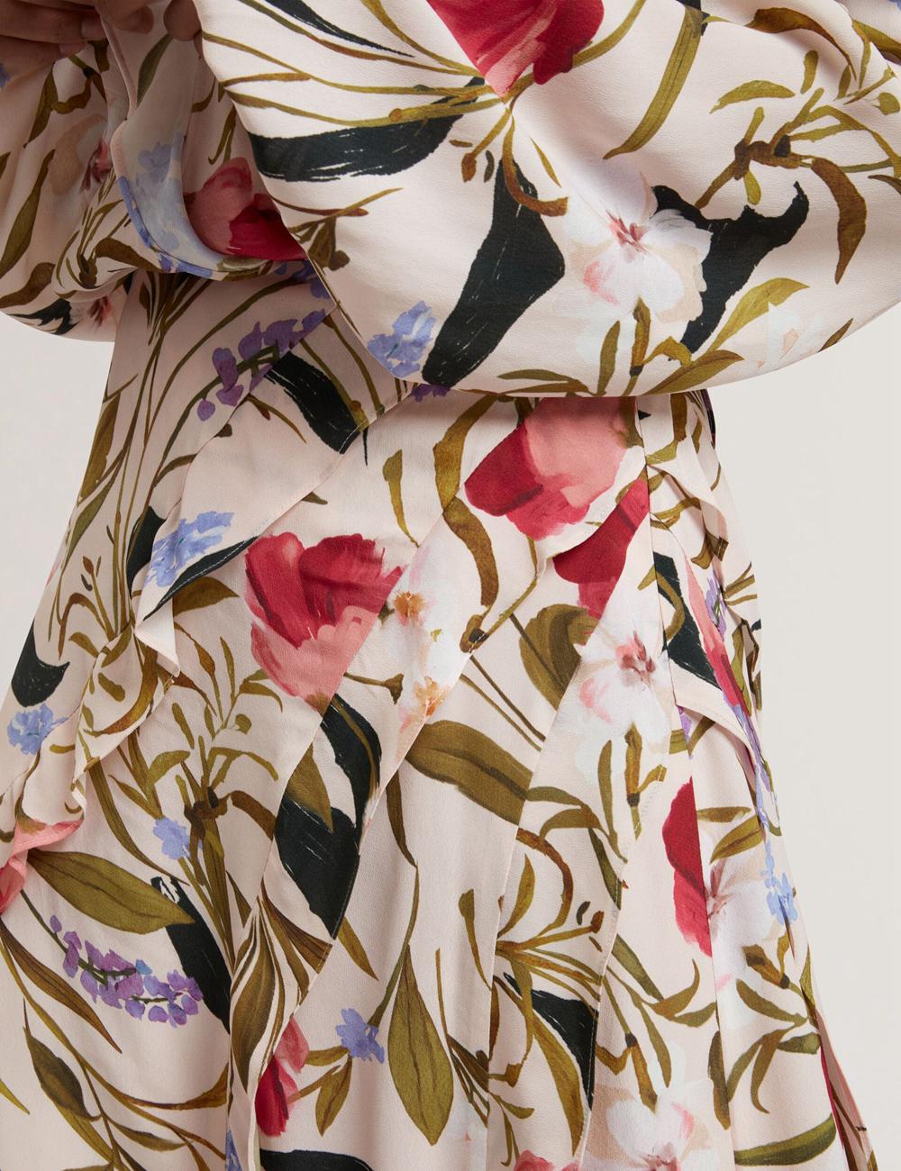 Pink Ted Baker CANDICI - Floral Print Frill Trim With Split Women Midi Skirts | Canada  JES-210849