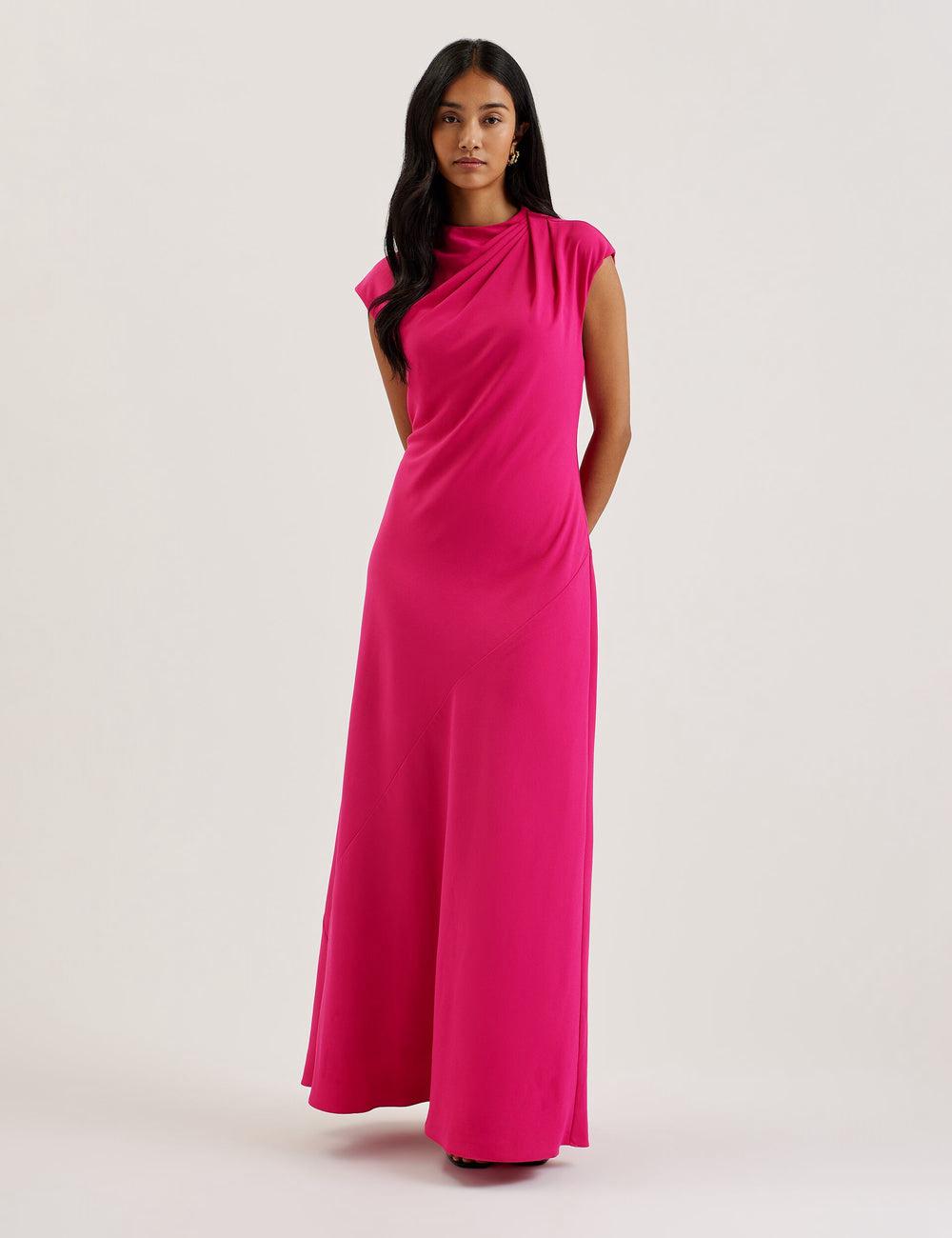 Pink Ted Baker EREAS - Drape Neckline Cap Sleeve Women Maxi Dresses | Canada  YGD-869123